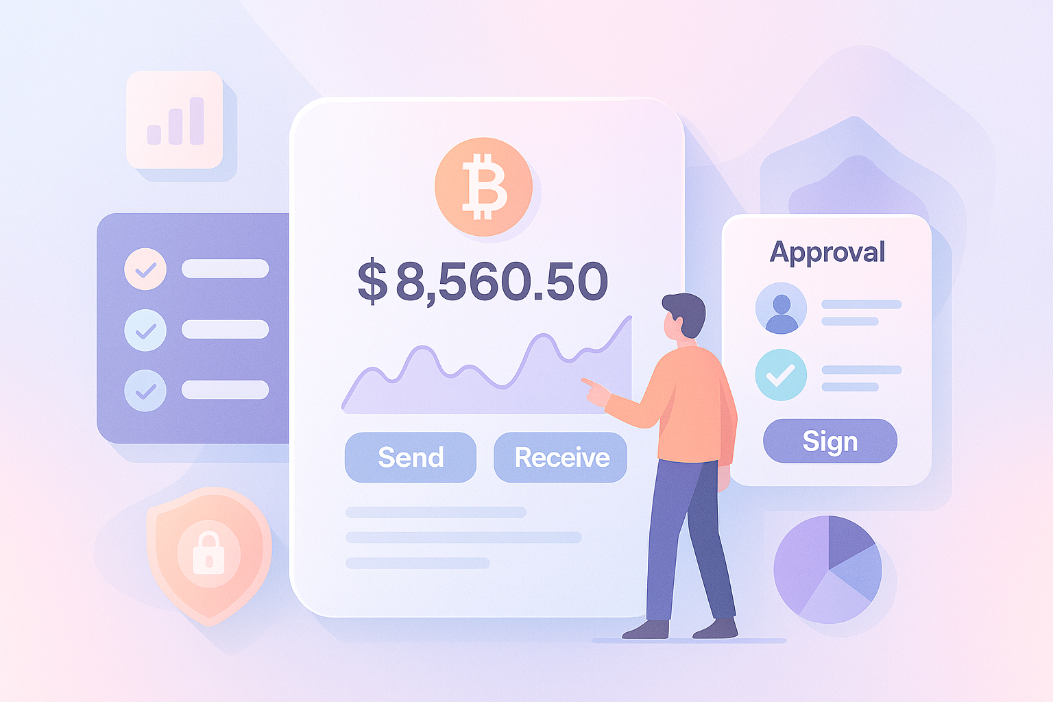 Cryptocurrency custodial vault UX dashboard with approval workflows and trust-building interface design